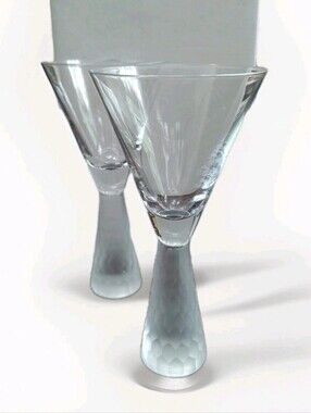 Artland Prescott Wine Martini Glass Frosted Honeycomb Stem Pedestal Set 2 EUC